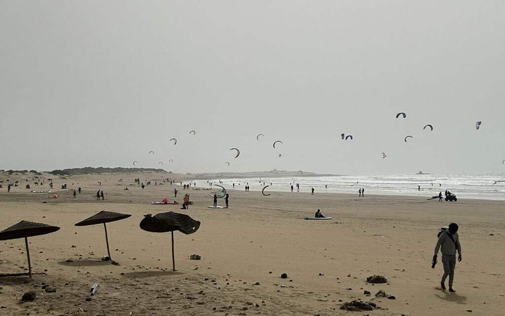 Panoramic view of a popular kitesurfing spot in Morocco Essouira