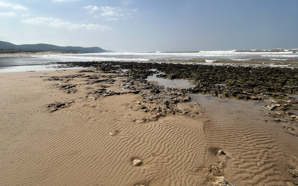 Panoramic view of a popular kitesurfing spot in Morocco