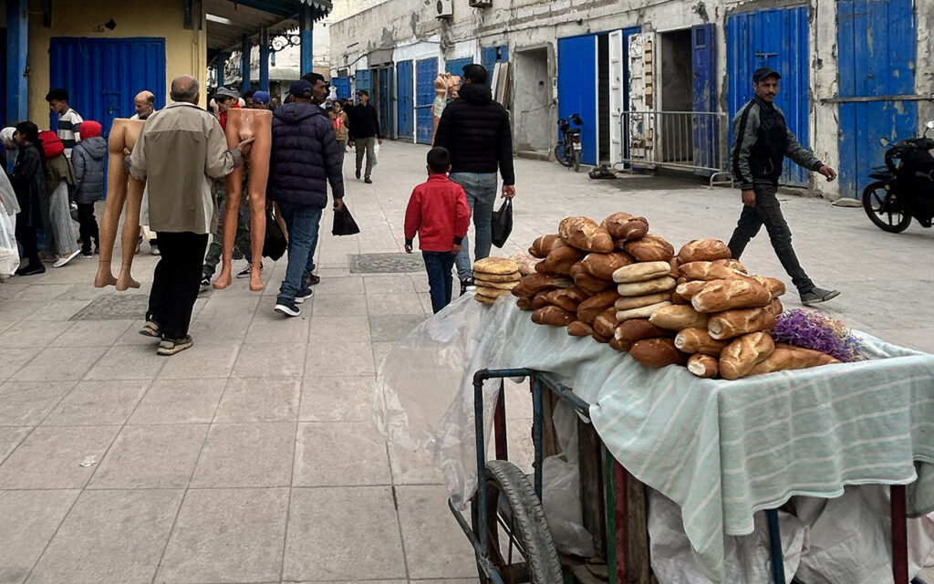 Street photography, Morocco street, selling bread.