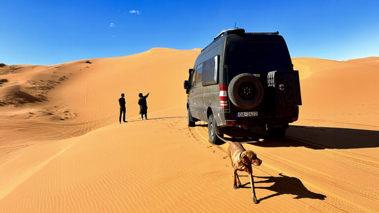 sprinter 4x4 in the dunes of sahara desert