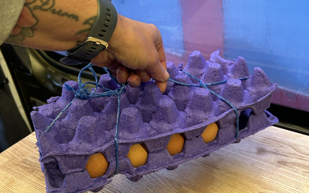 Eggs bought in small grocery store in Morocco.