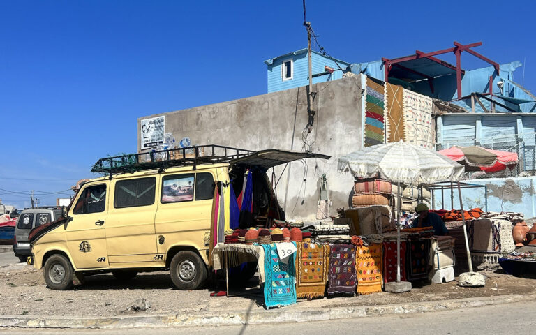 Morocco selling goods not expensive on street.
