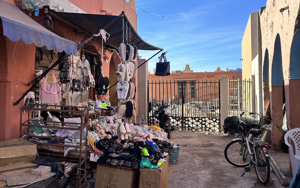 Local street in Morocco, selling goods.