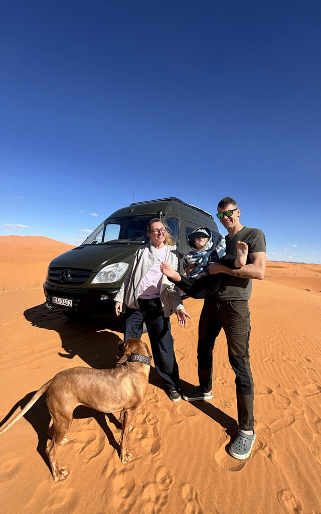 Mercedes Sprinter 4x4 camper van MO THE BLACK on an off-road adventure in the Moroccan desert and a family who lives in a van – Morocco Notes.