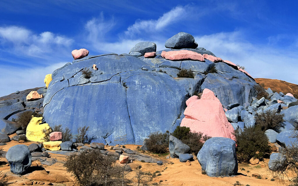 Colorful desert artwork created on natural granite rocks