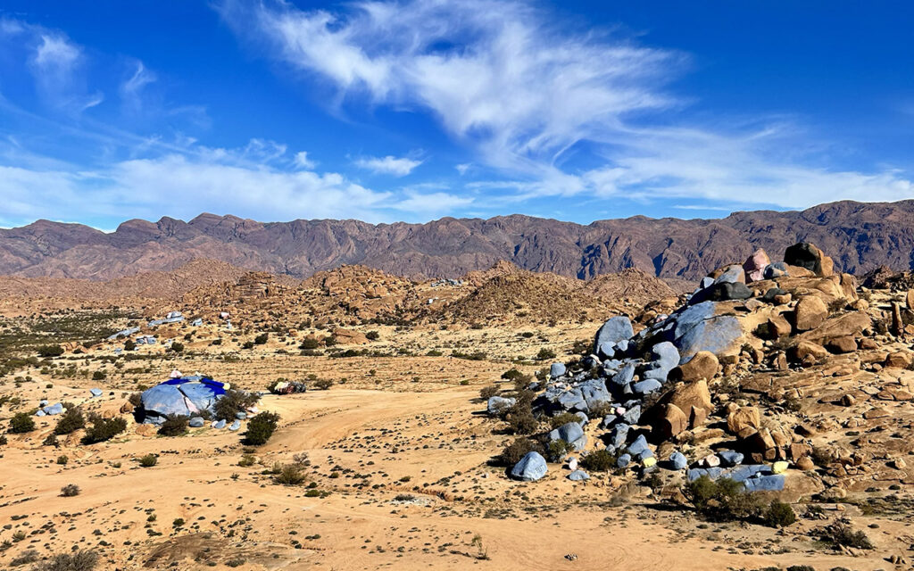 Colorful desert artwork created on natural granite rocks