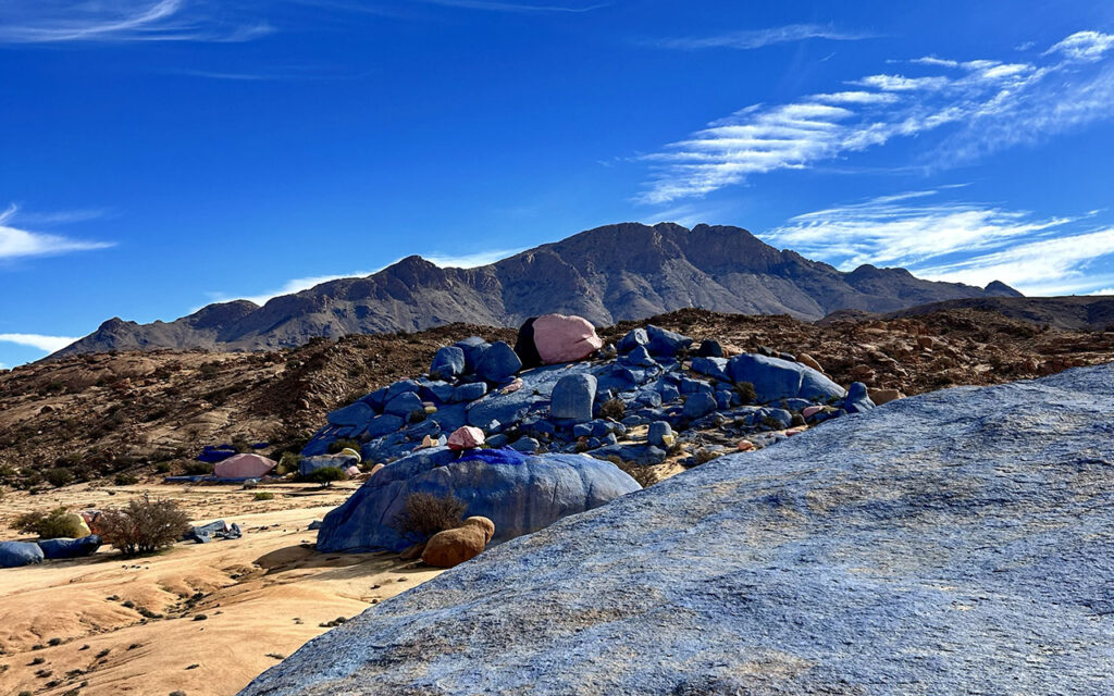 Colorful desert artwork created on natural granite rocks