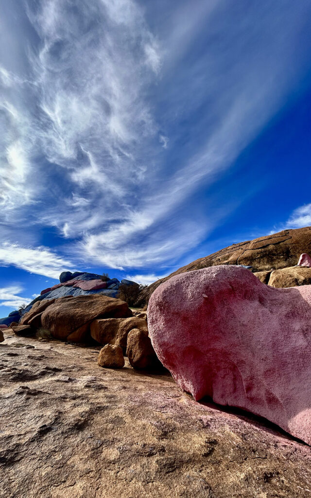 Landscape view of painted rocks in Morocco