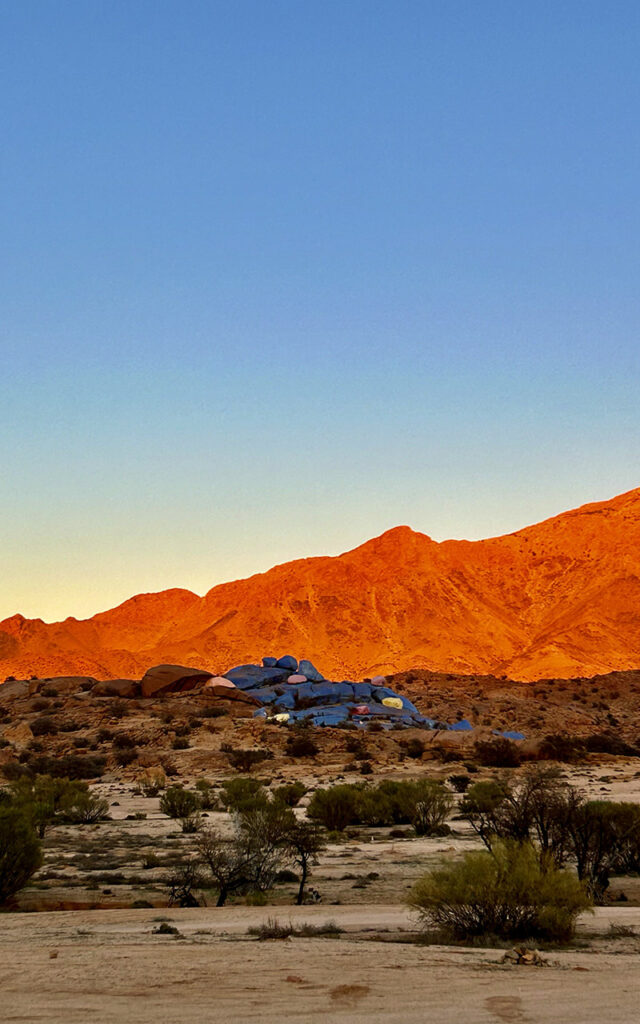Landscape view of painted rocks in Morocco, sunset