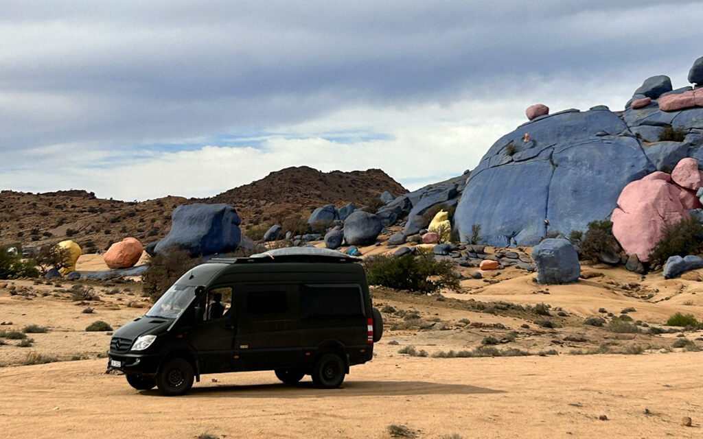 Colorful desert artwork created on natural granite rocks