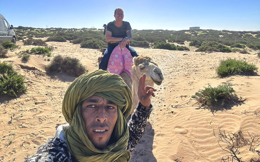 Riding a camel in Morocco