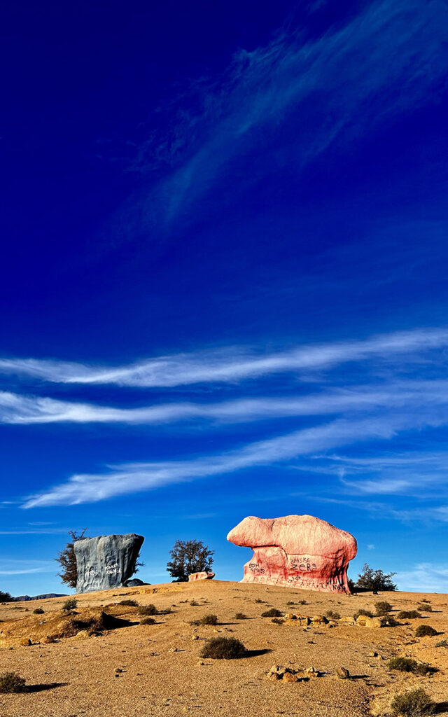 Landscape view of painted rocks in Morocco