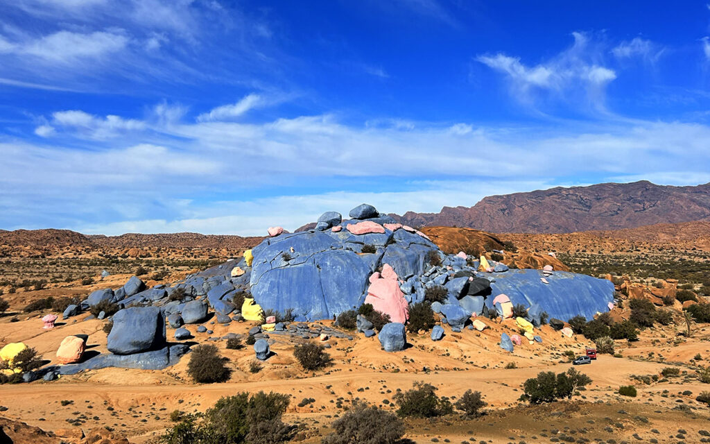 Colorful desert artwork created on natural granite rocks