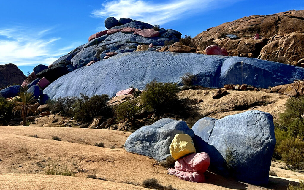 Colorful desert artwork created on natural granite rocks