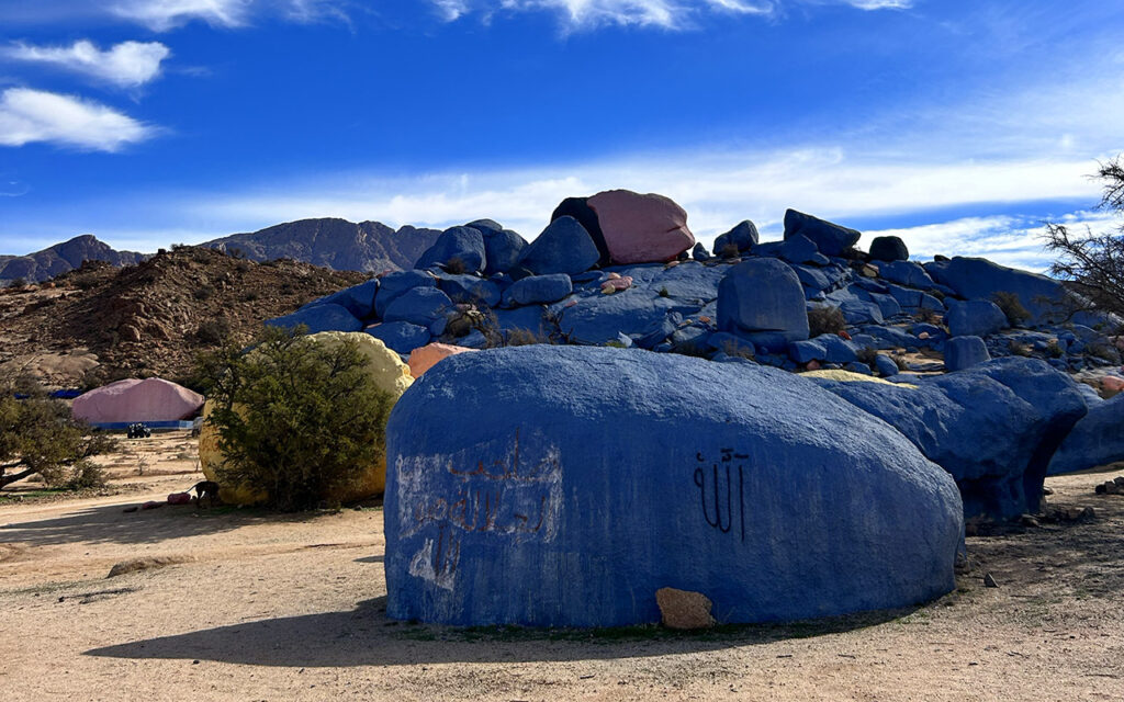Colorful desert artwork created on natural granite rocks