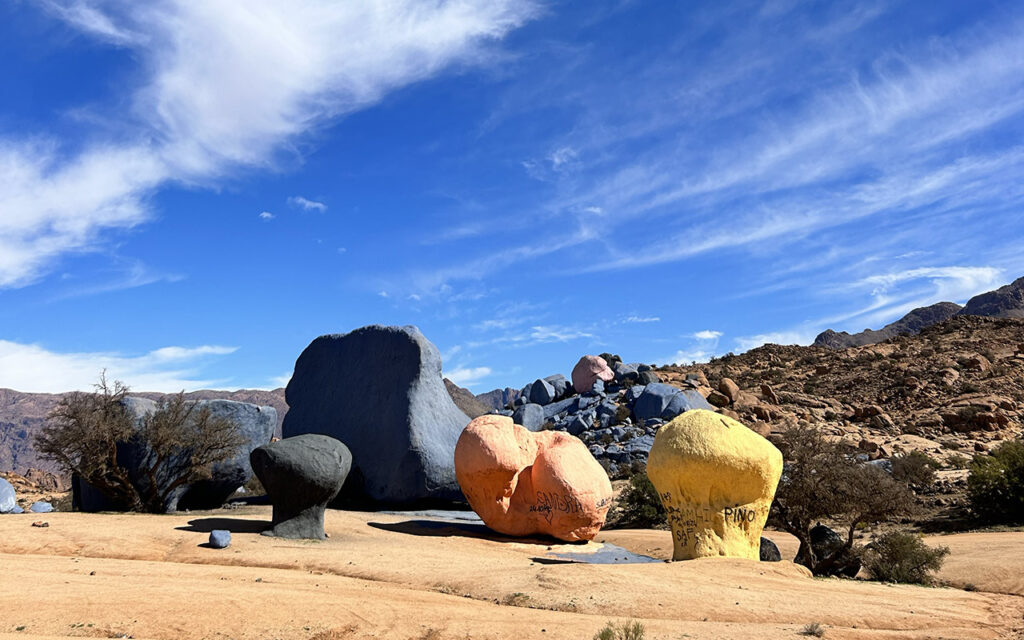 Colorful desert artwork created on natural granite rocks