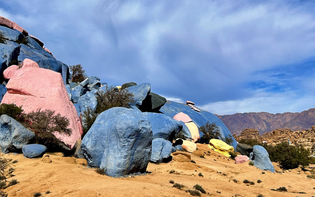 Colorful desert artwork created on natural granite rocks