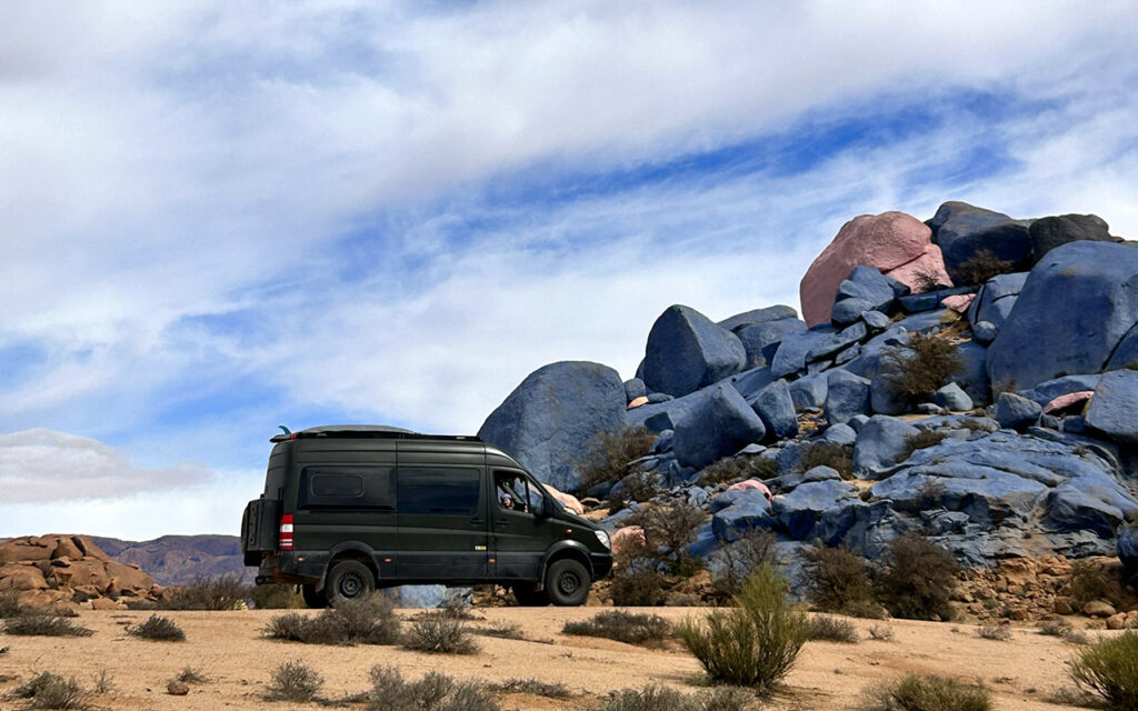 Colorful desert artwork created on natural granite rocks
